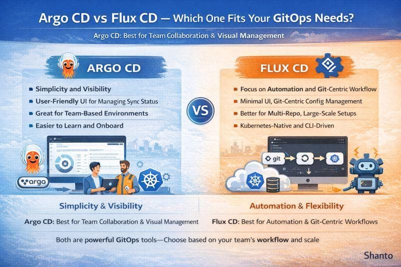 Argo CD vs Flux CD comparison for Kubernetes GitOps